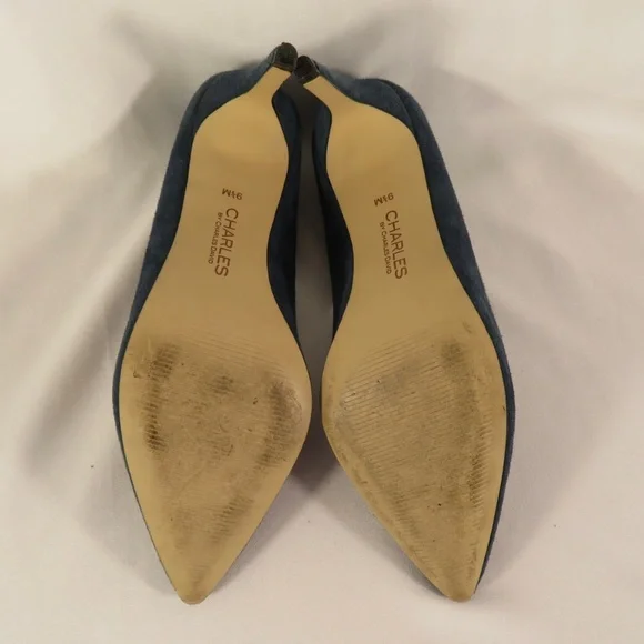 Charles By Charles David Denim Blue Suede Heels Size 9.5 Medium - Picture 5 of 9